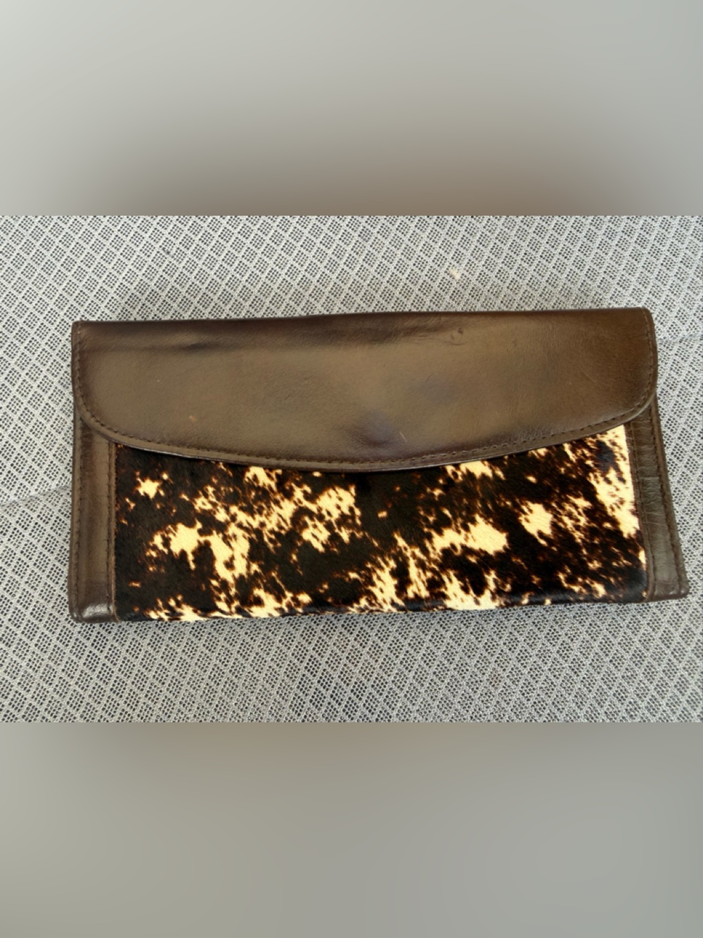 Vintage St. Thomas Cowhide Leopard Calf Hair Checkbook Wallet USA